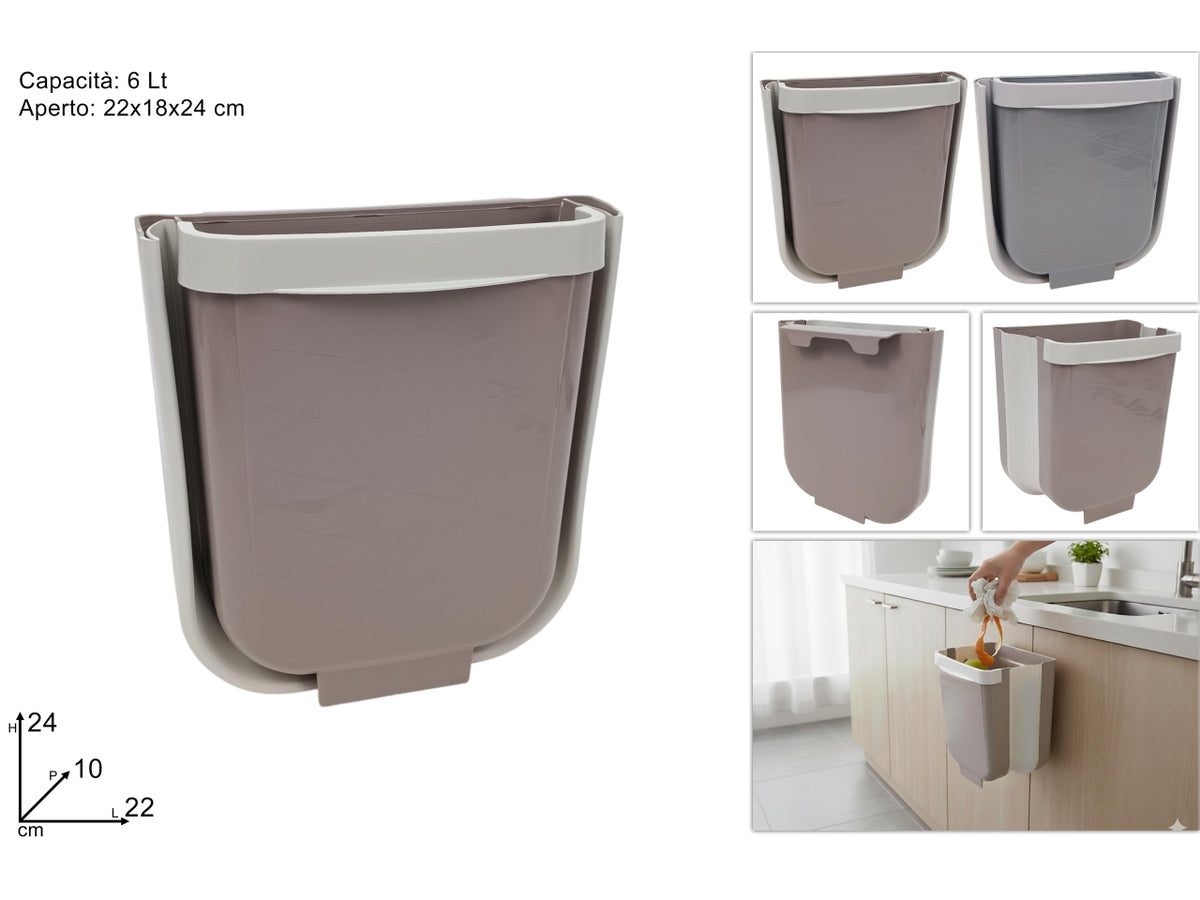 Cestino pattumiera 6lt salvaspazio per pensile in 2 colori assortiti