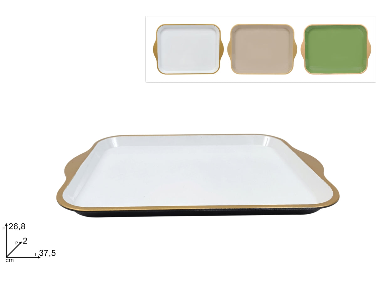 Vassoio rettangolare in plastica 37,5x26,8cm con base oro, 4 colori assortiti