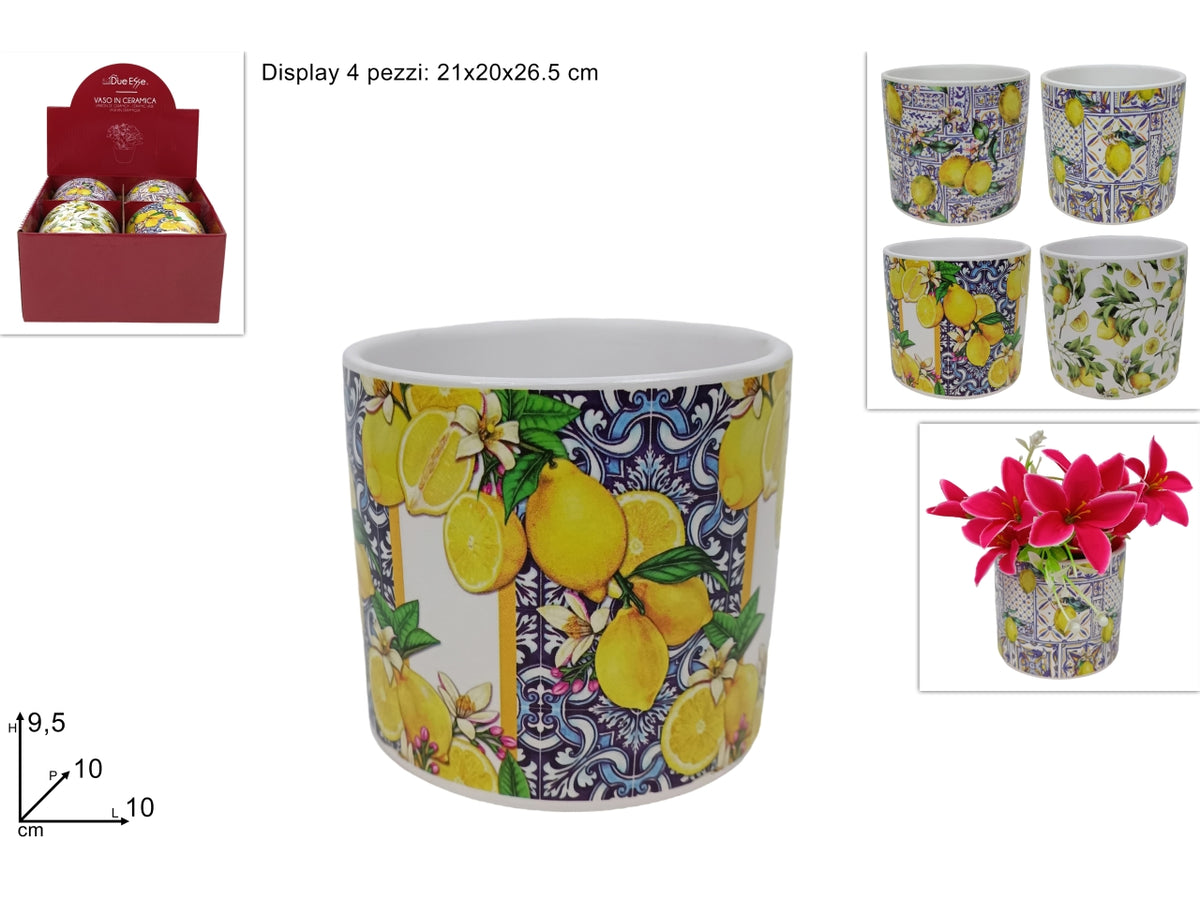 Vaso con decoro limoni 10xh.9,5cm in 4 assortimenti