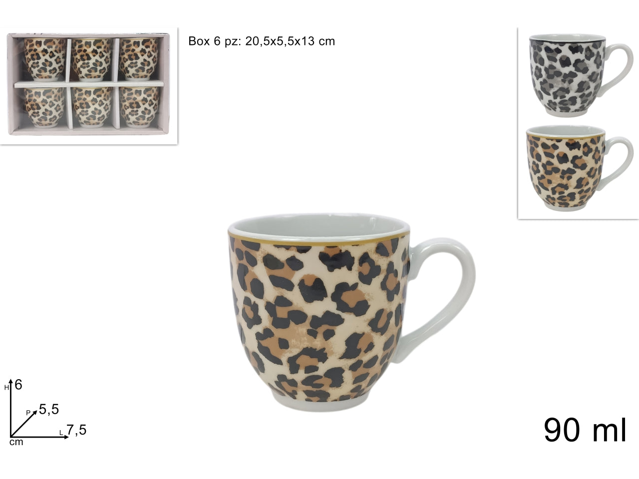 Tazzine da caffè 90ml set da 6 tazzine maculate in 2 assortimenti
