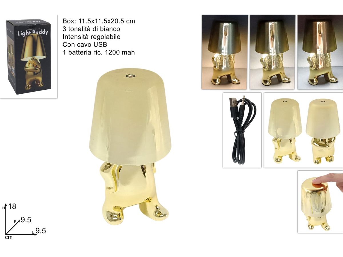 Lampada omino stilizzato oro touch ricaricabile con cavo, 2 assortimenti