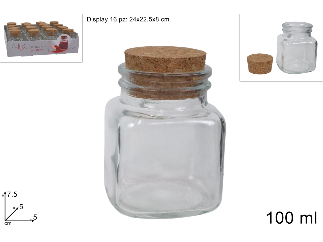 Bottiglia vetro 100ml con tappo in sughero