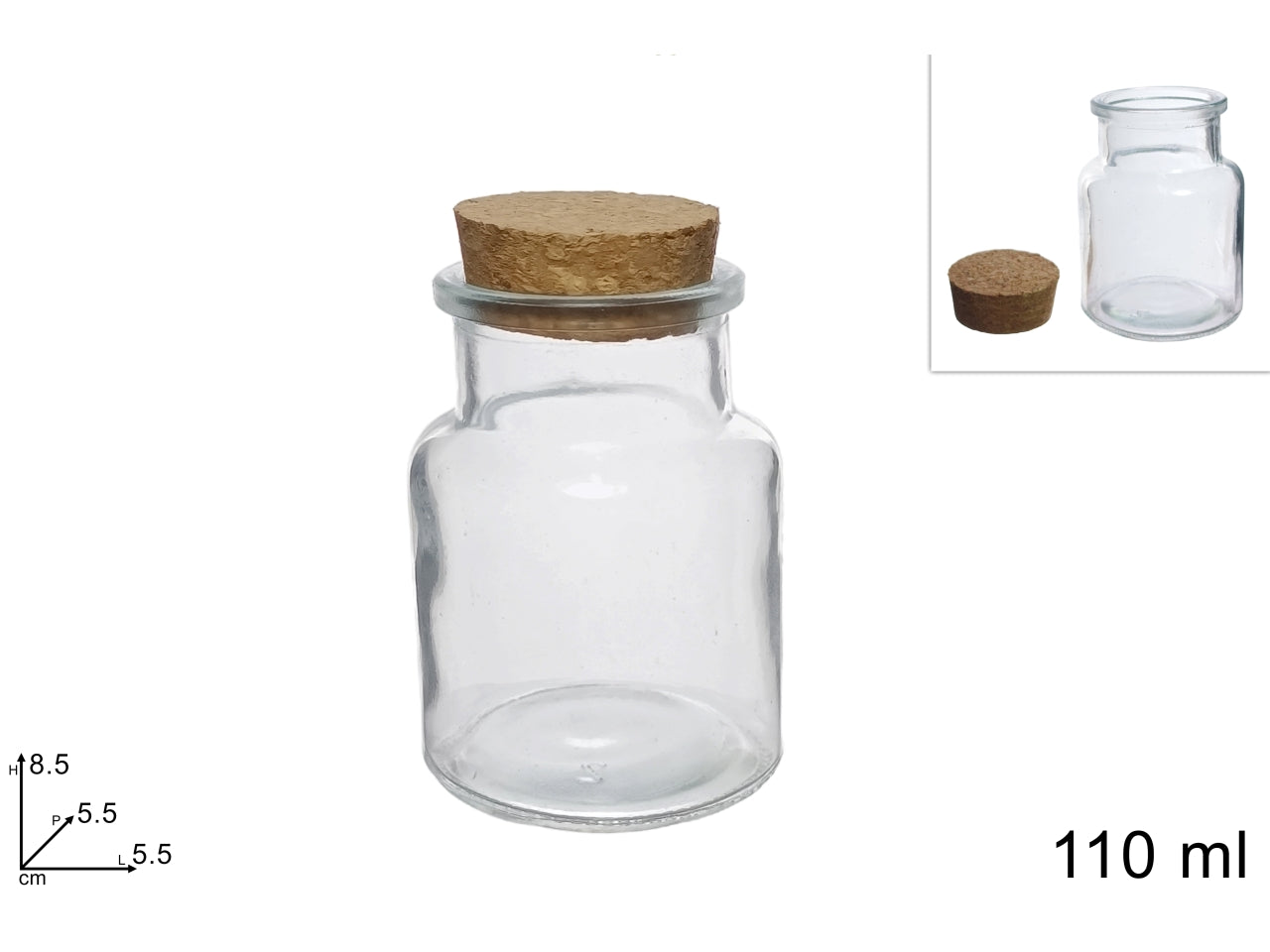 Bottiglia vetro 110ml con tappo in sughero