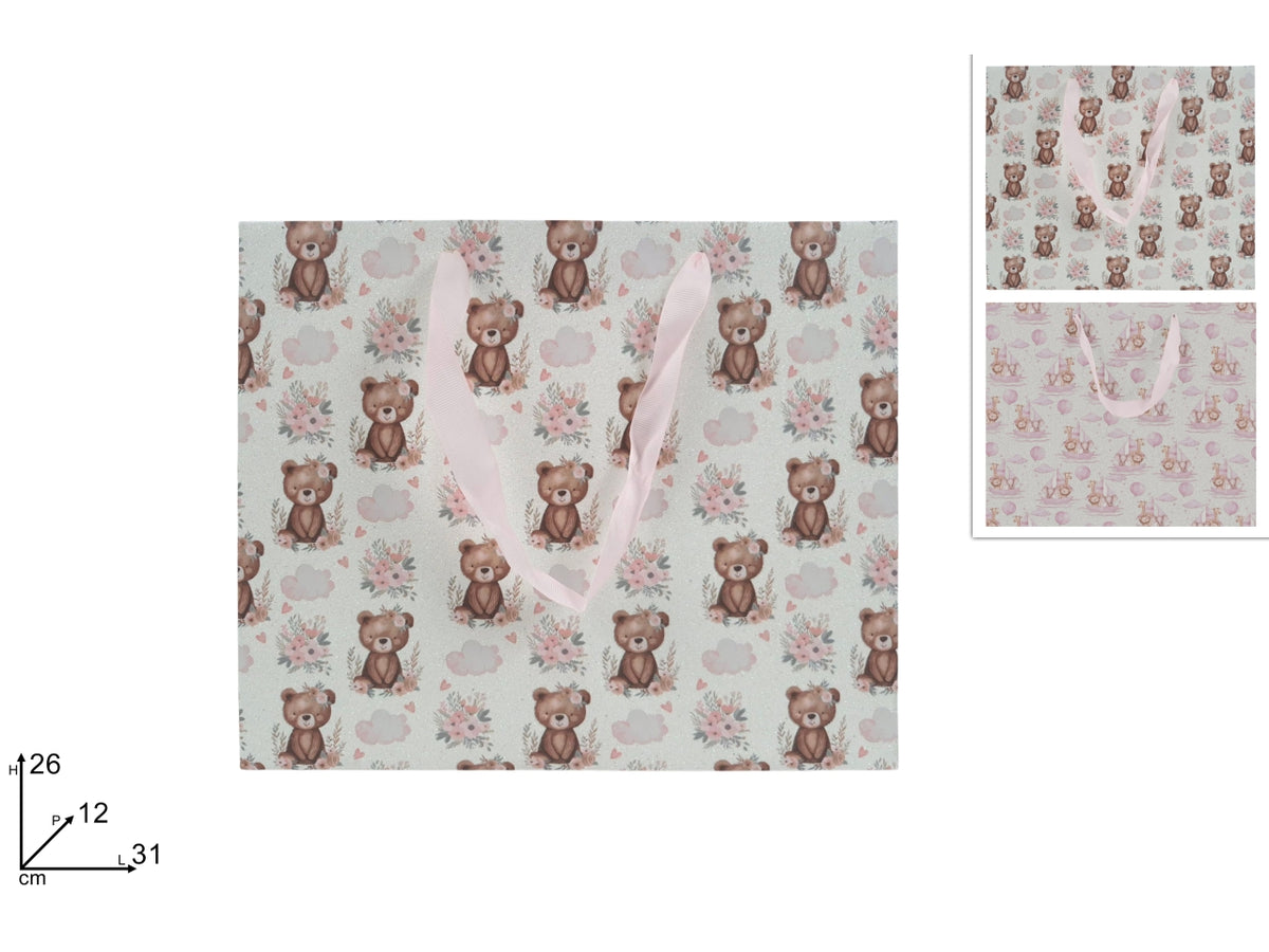 Shopper 31x26x12cm bimba con glitter rosa, in 2 assortimenti