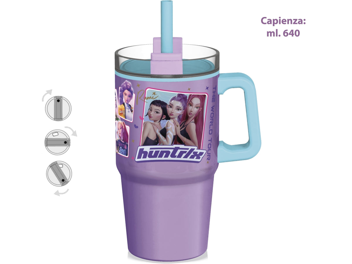 K-Pop tazza doppia parete metallo e plastica con cannuccia da 640ml