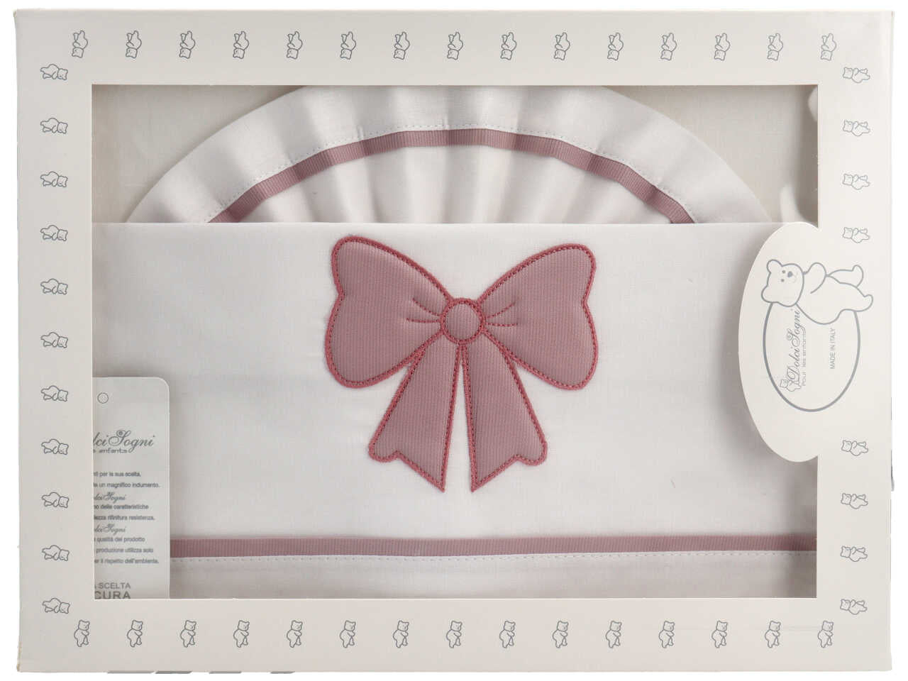 Set lenzuola culla ricamato rosa antico