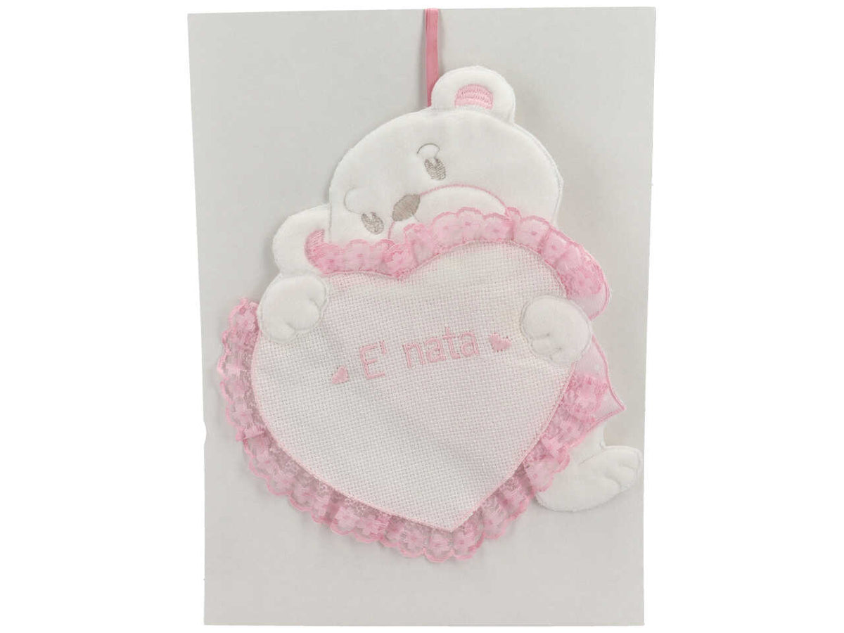 Fiocco nascita orsetto cuore rosa