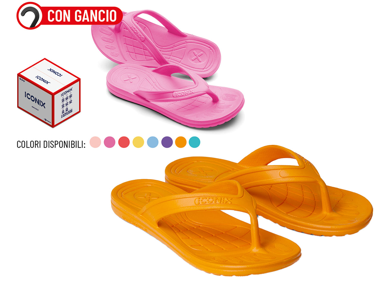 Infradito donna iconix made in italy con gancio tg dal 36/41 colori assortiti
