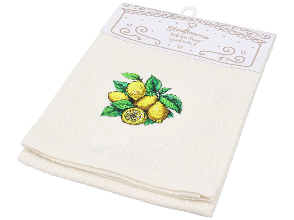 Strofinaccio cotone bianco stampa limone