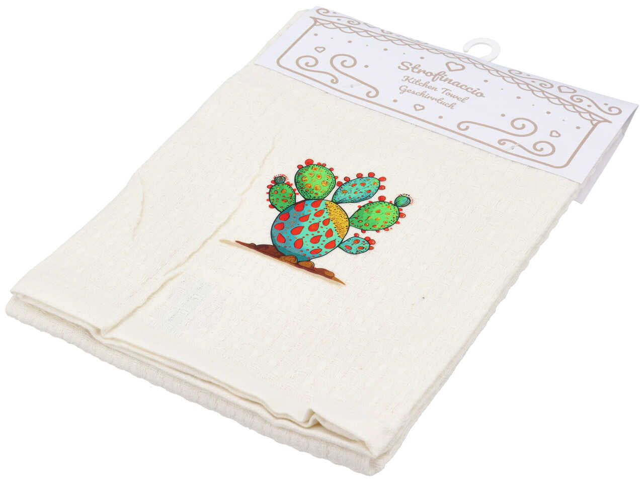 Strofinaccio cotone bianco stampa fichi d'india
