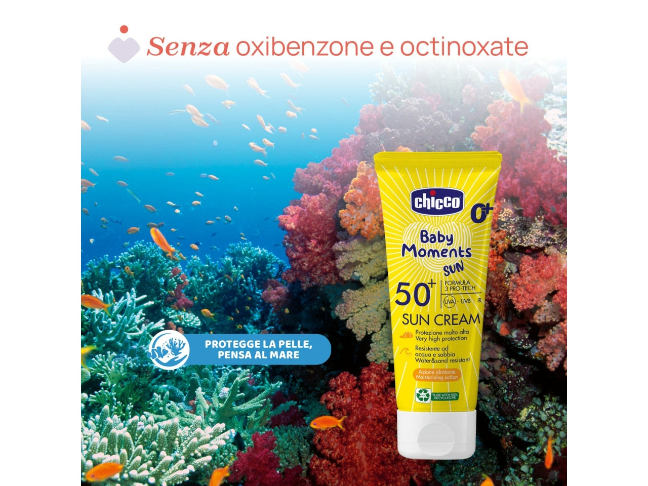 Chicco crema solare Baby Moments sun spf 50+ tubo da 75ml