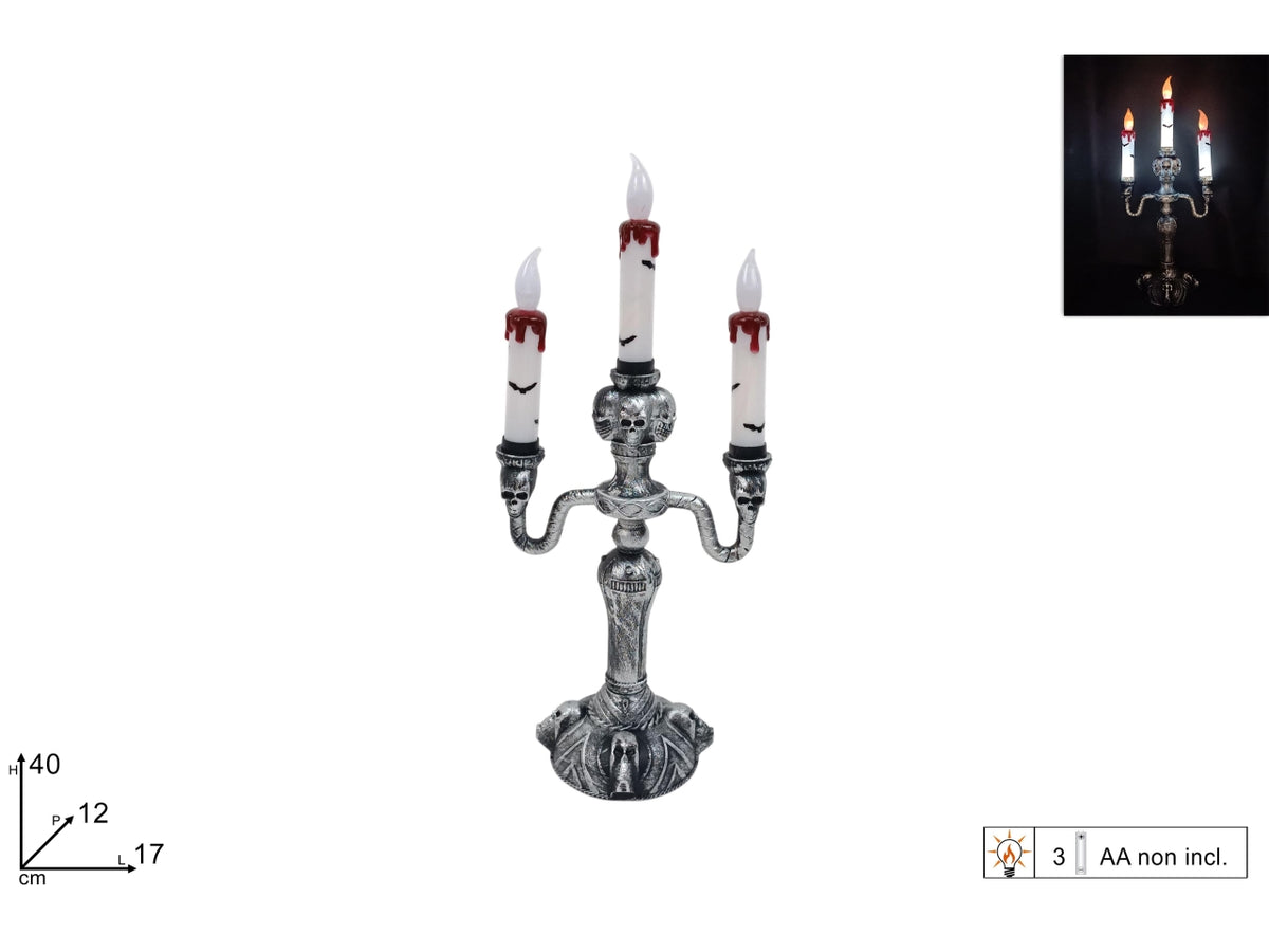 Candeliere Halloween 40cm con candele luminose a batteria