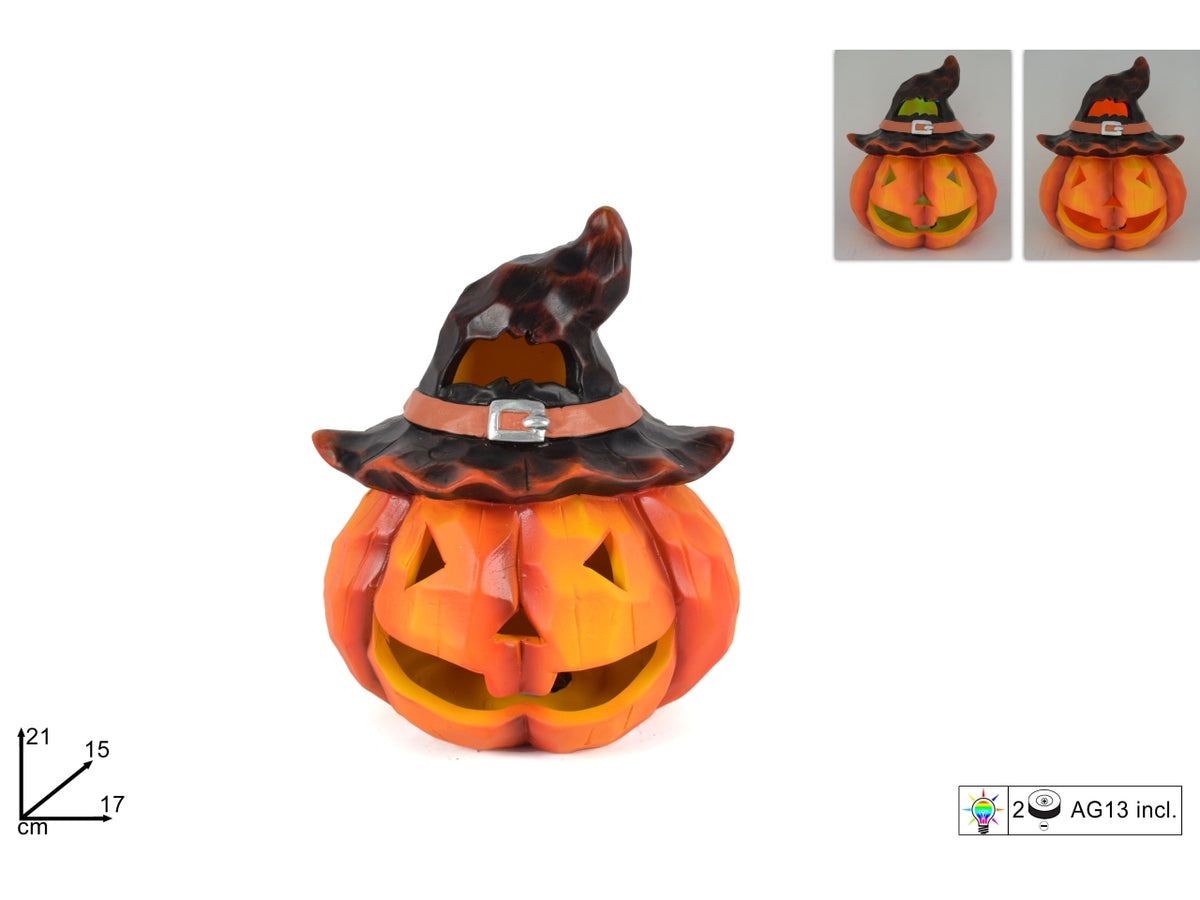 Zucca luminosa a batteria con cappello 17xh.21cm