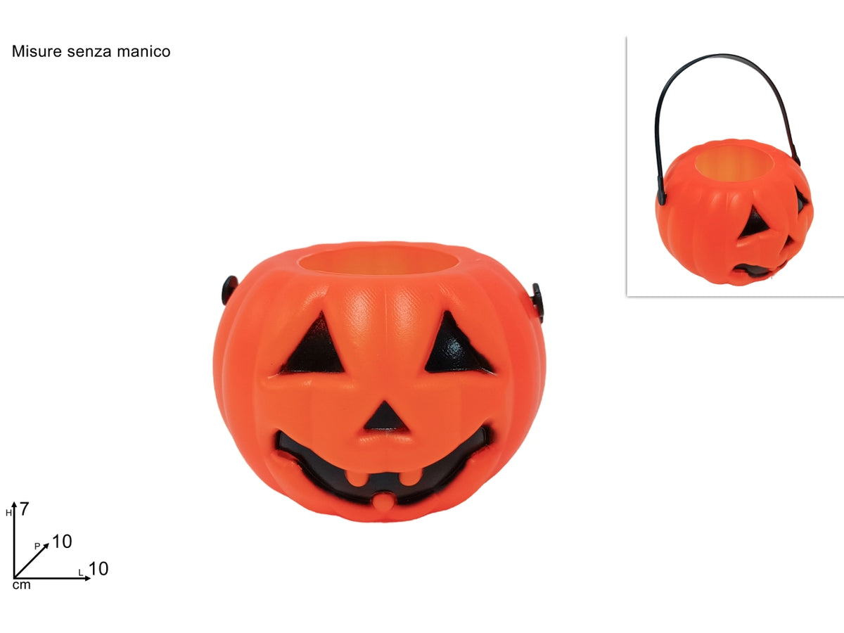 Secchiello zucca portacaramelle in plastica con manico 10xh.7cm