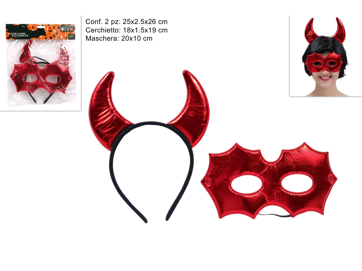 Cerchietto corna diavolo con maschera