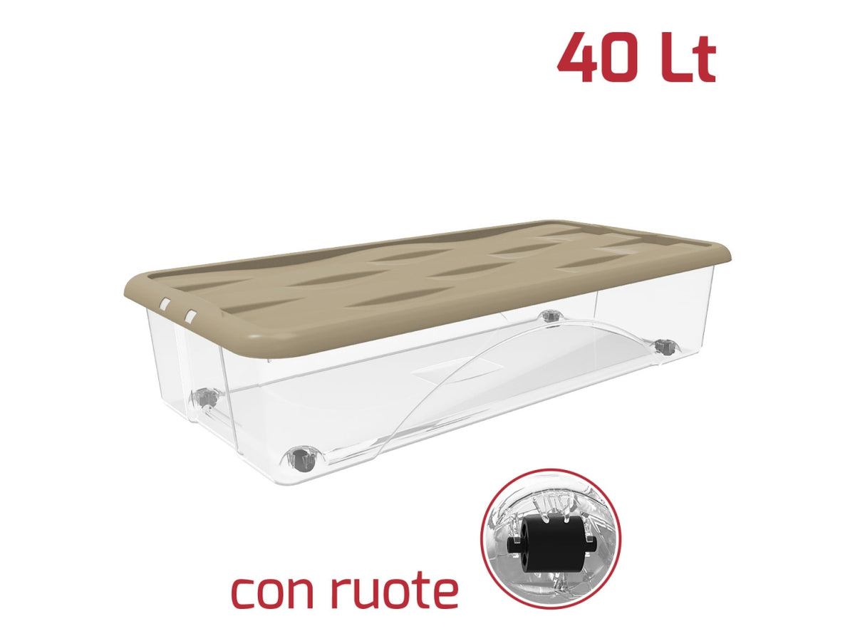 Box sottoletto 80x40cm 40L trasparente con ruote e coperchio in vari colori assortiti