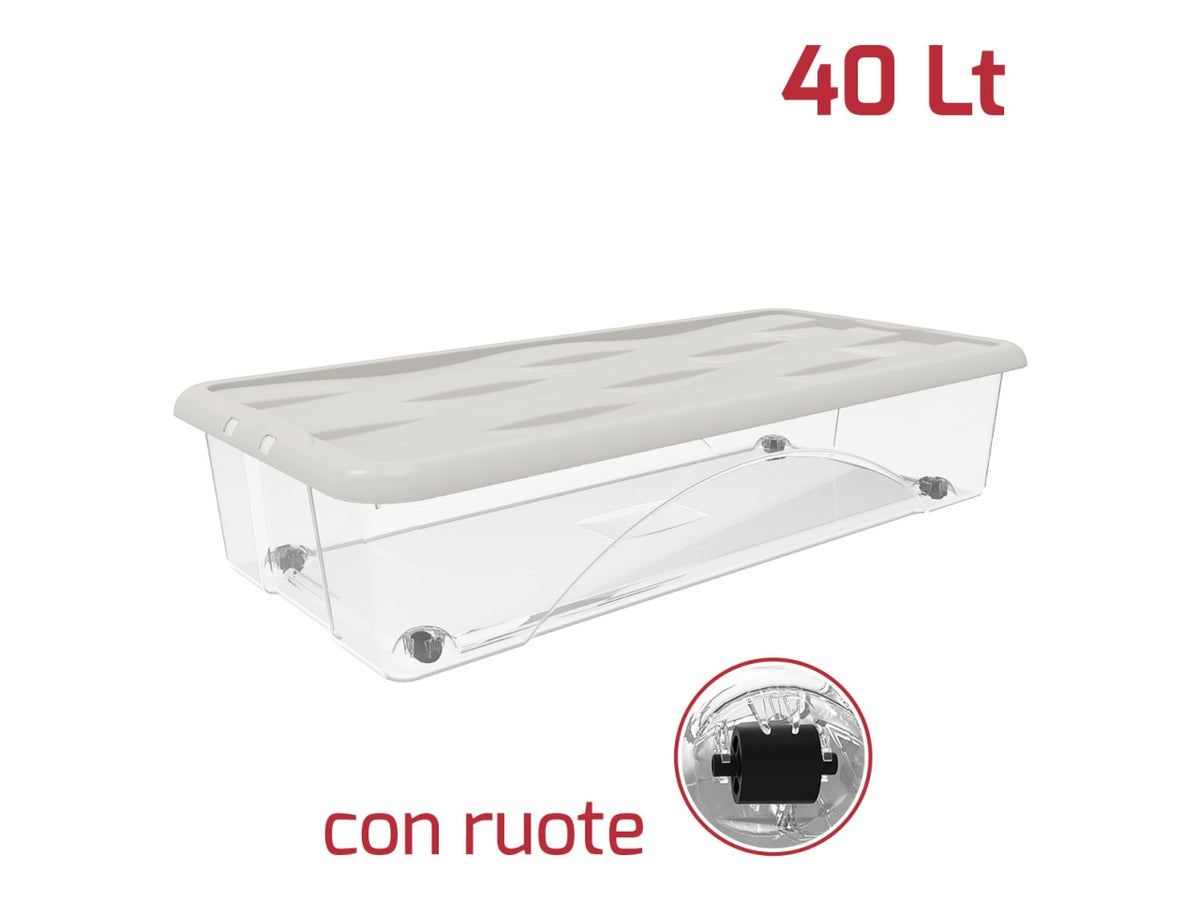 Box sottoletto 80x40cm 40L trasparente con ruote e coperchio in vari colori assortiti