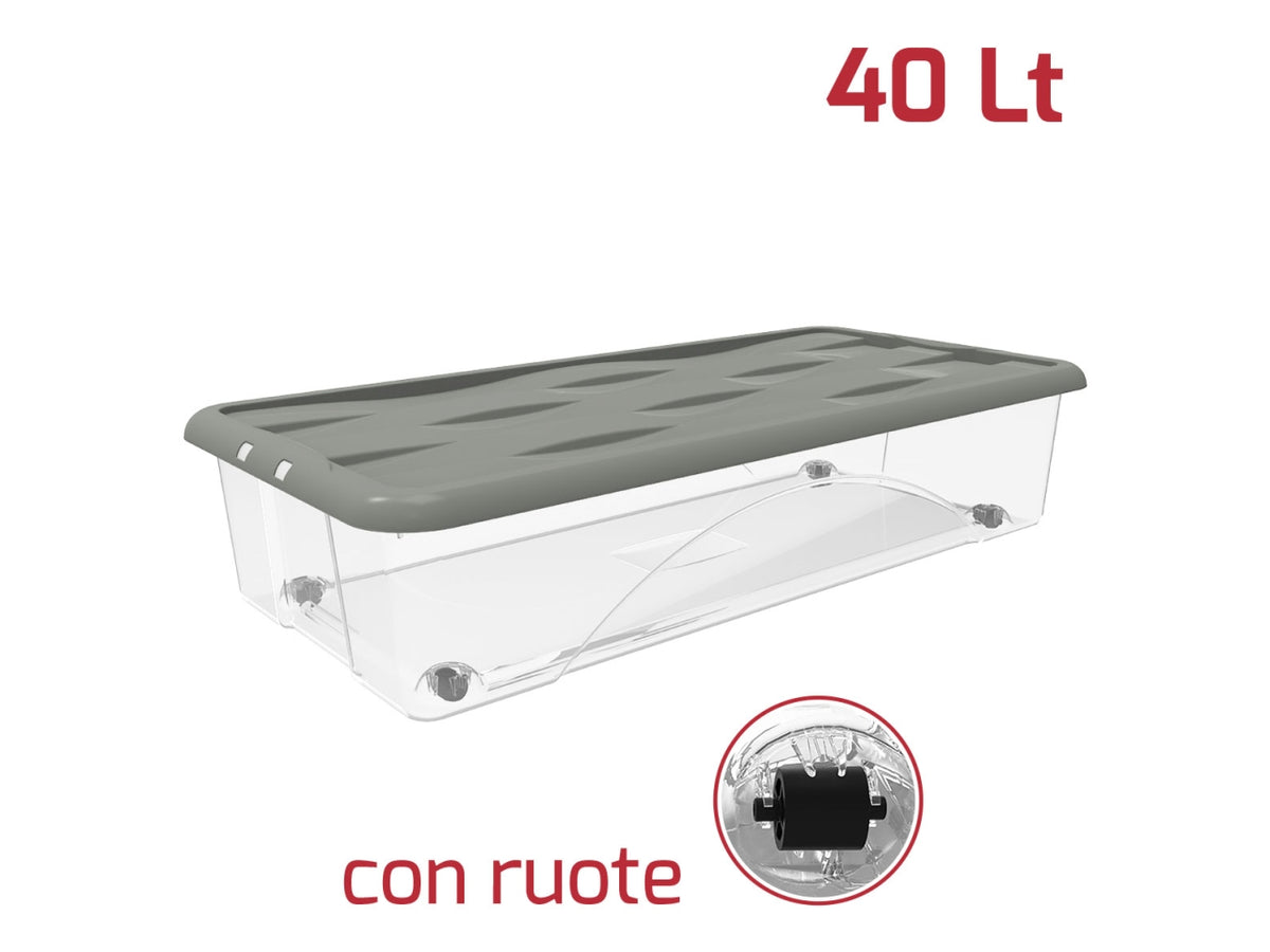 Box sottoletto 80x40cm 40L trasparente con ruote e coperchio in vari colori assortiti