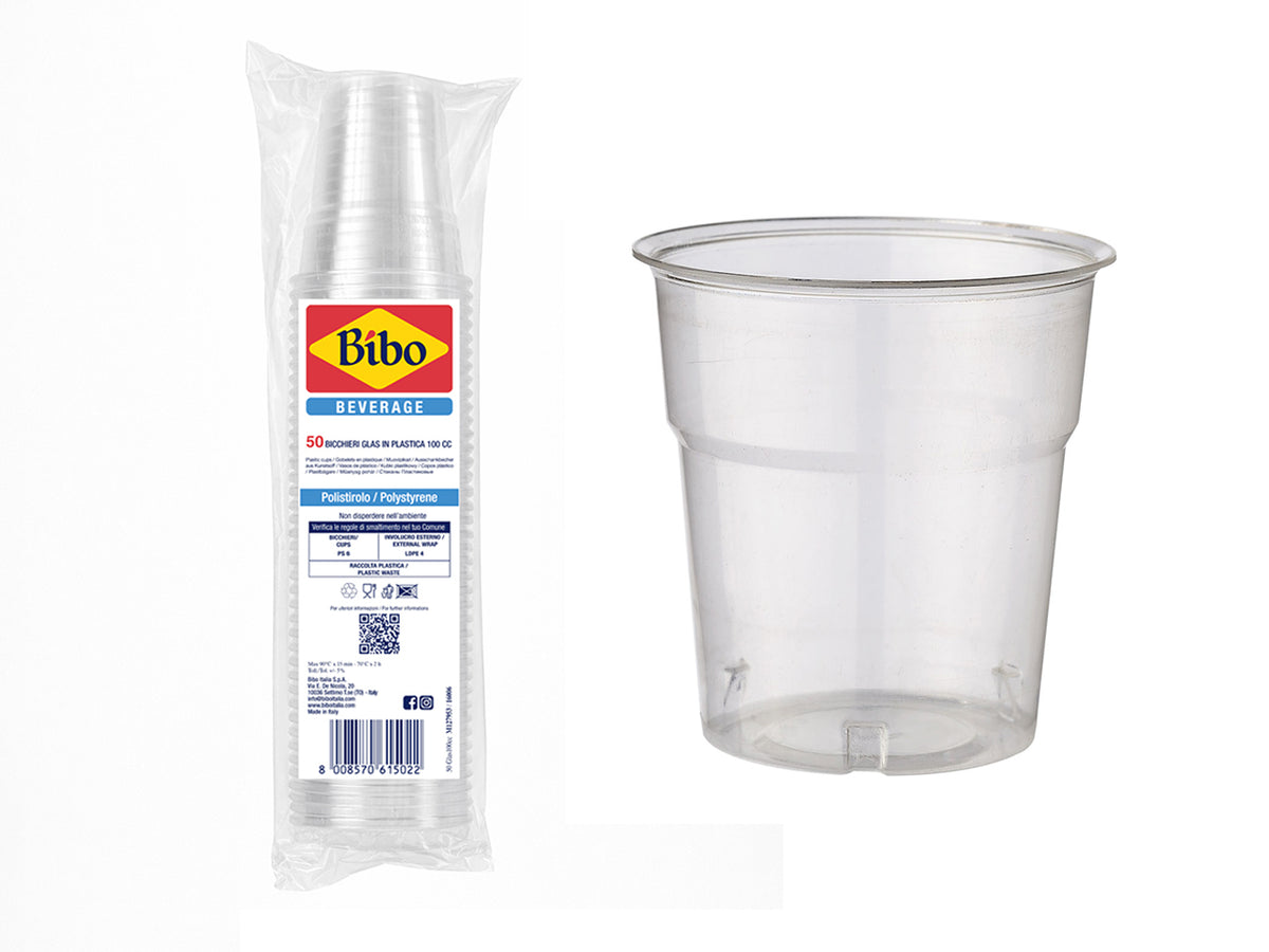 Bicchiere Glass trasparente in plastica da 100cc in confezione da 50 bicchieri