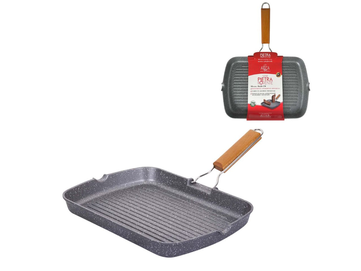 Bistecchiera Rovente in alluminio pressofuso 36x26xh.4cm con fondo per piani induzione e manico pieghevole
