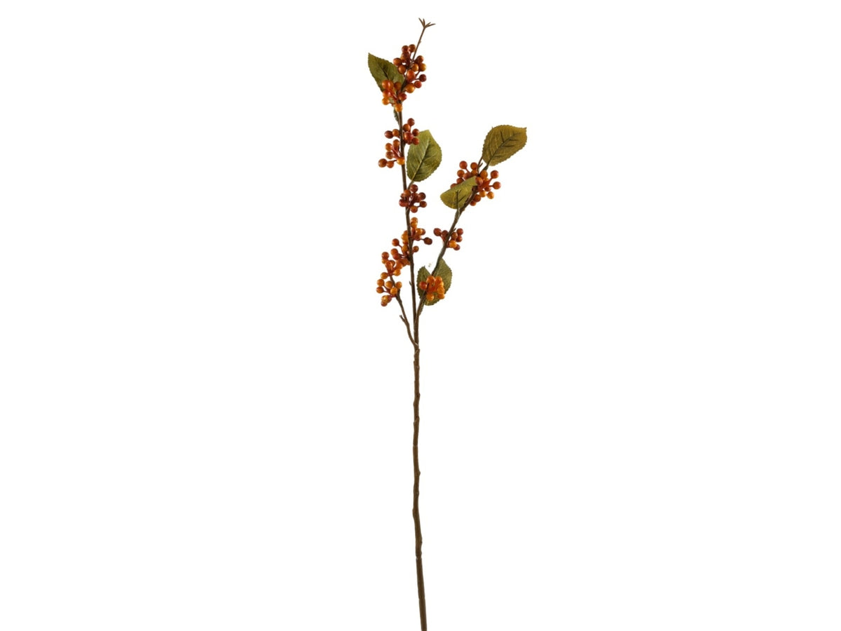 Bacche selvatiche ramo 64cm con 3 rametti e 5 foglie arancio