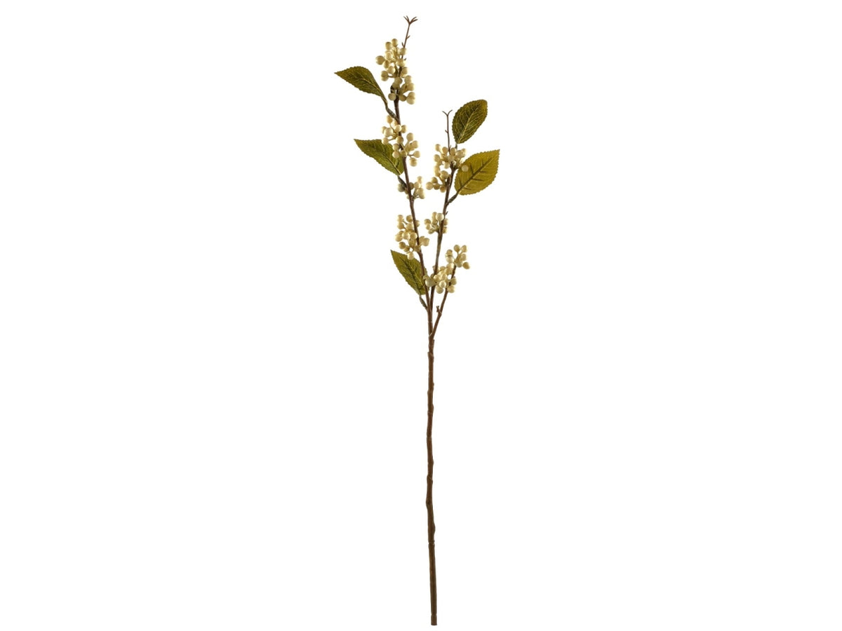 Bacche selvatiche ramo 64cm con 3 rametti e 5 foglie avorio