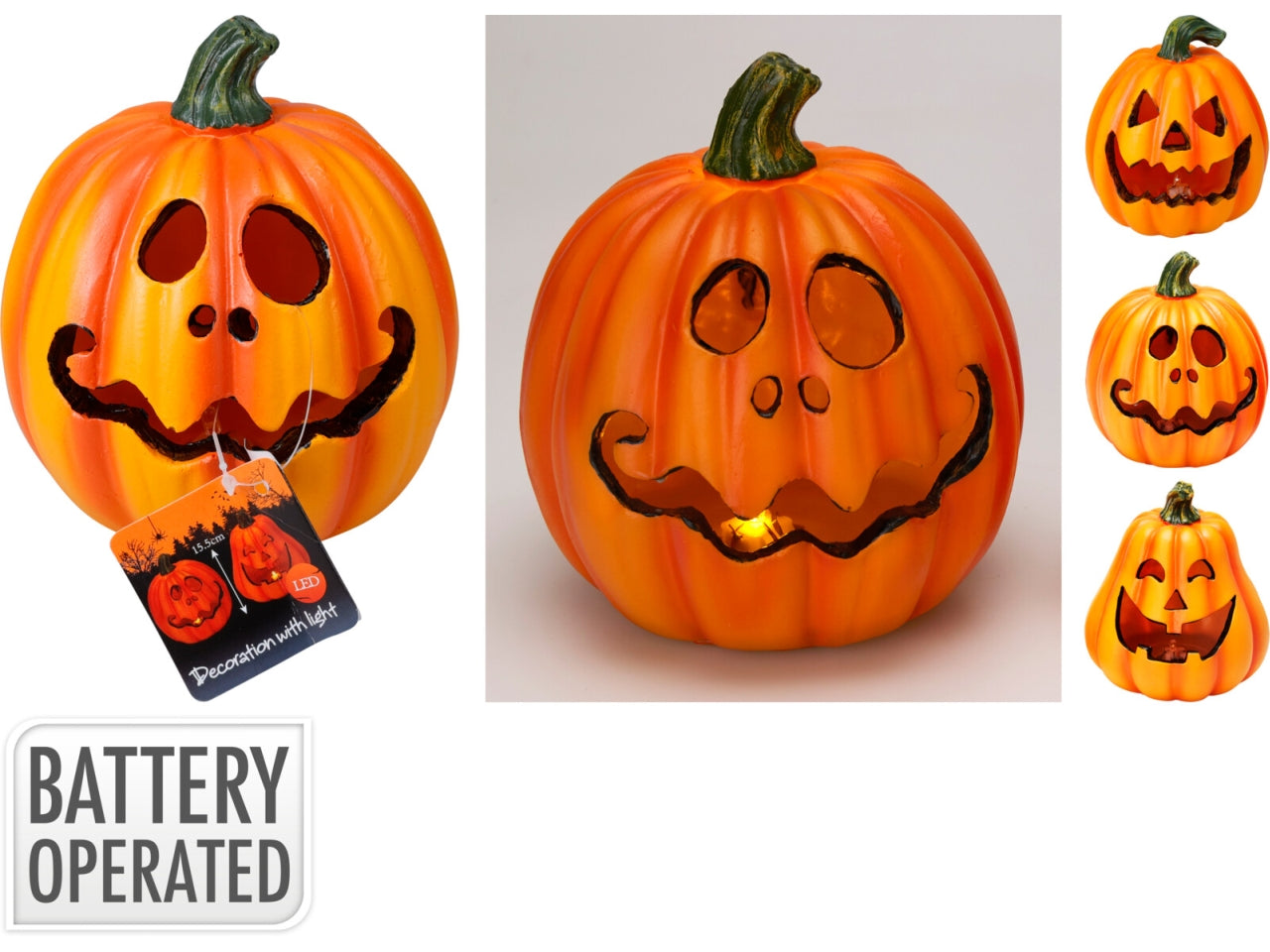 Zucca halloween resina con led 14x15cm in 3 varianti assortite