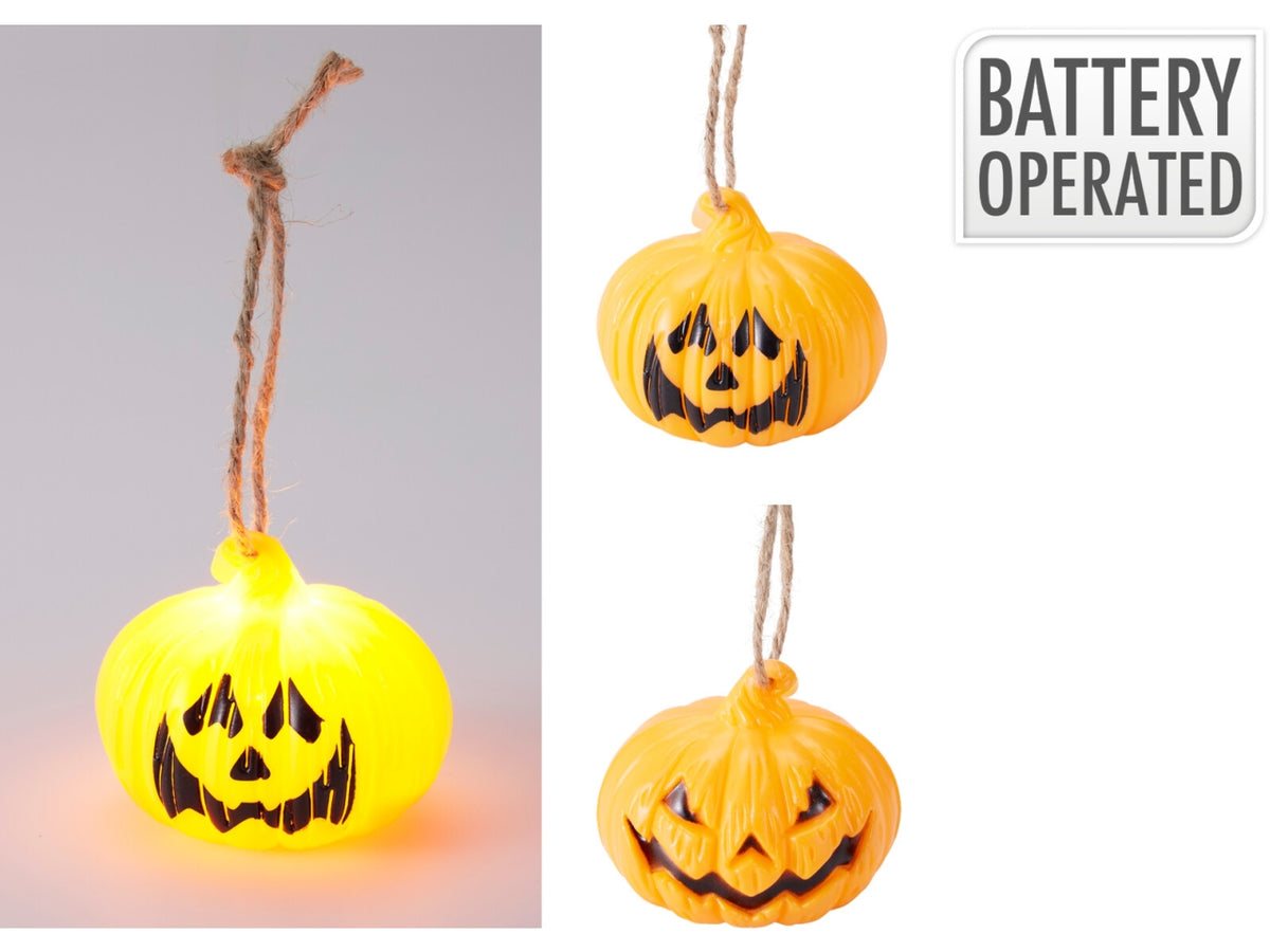 Zucca halloween in plastica con luce led, 2 varianti assortite