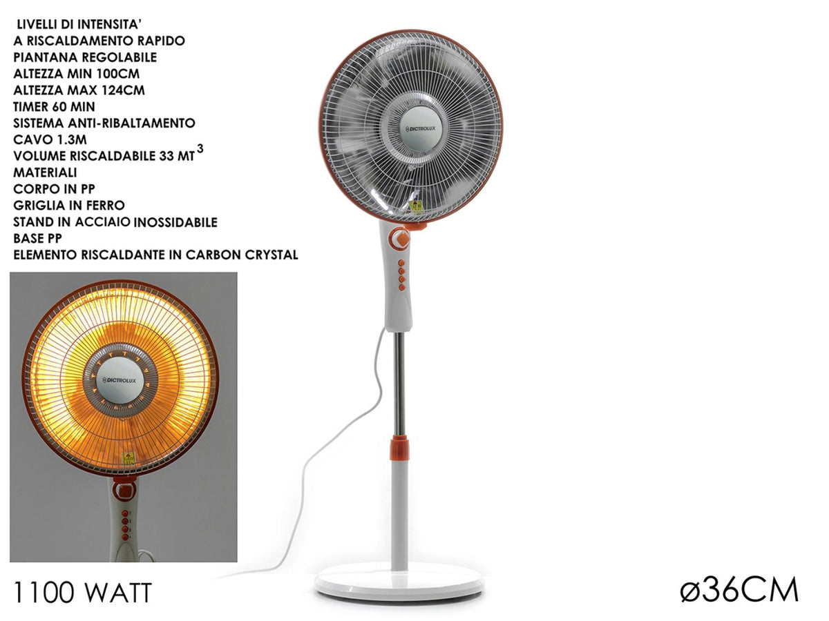 Stufa in carbonio con piantana Elìde d.36xh.124cm oscillante 1100W