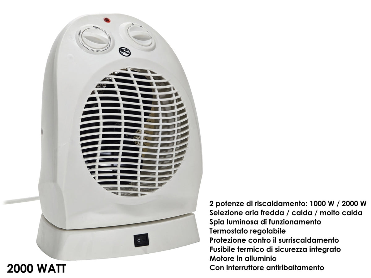 Termoventilatore oscillante a 2 potenze di riscaldamento 1000-2000Watt
