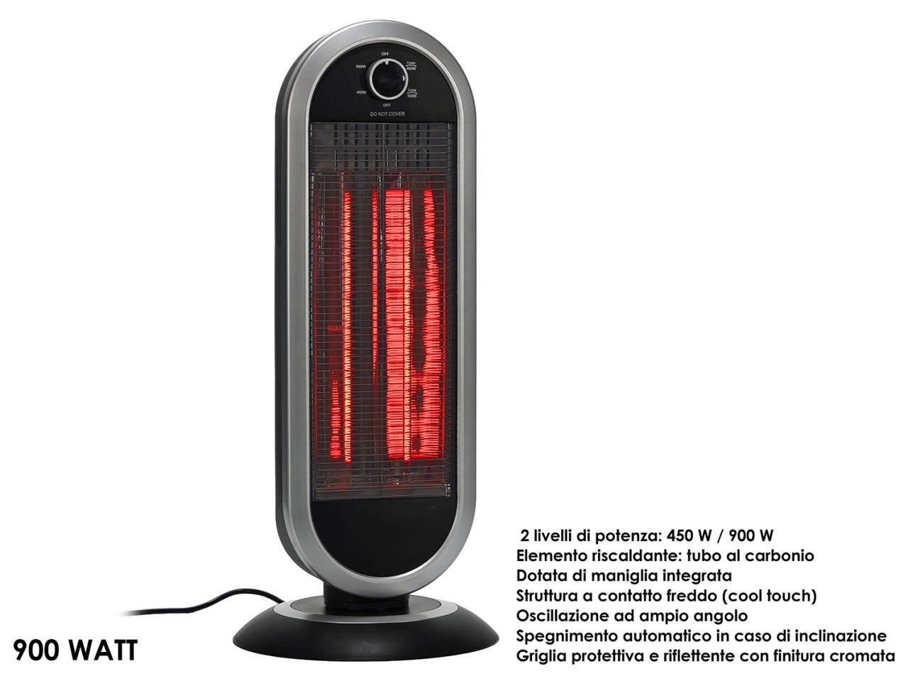 Stufa oscillante al carbonio con 2tubi e 2livelli di potenza 900Watt