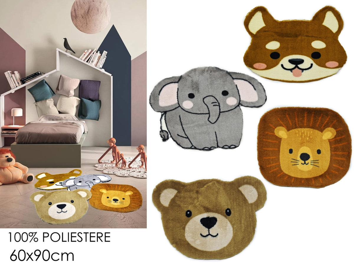 Tappeto sagomato a forma di animali in poliestere 60x90cm, 4 soggetti assortiti