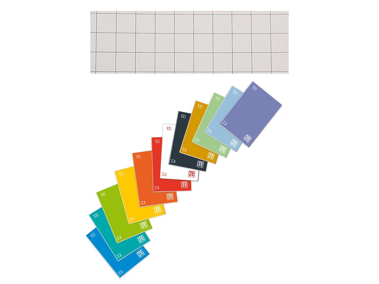 Maxi quaderni One Color rigatura 10M ad alta fogliazione 24+1, 96 facciate da 100gr e copertina 240gr in confezione da 10 maxi di colori assortiti