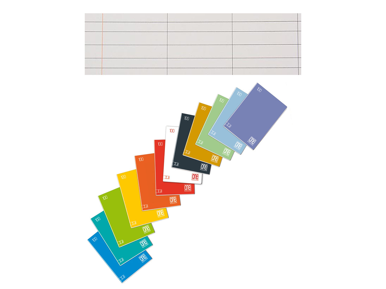 Maxi quaderni One Color rigatura A ad alta fogliazione 24+1 da 100gr e copertina 240gr in confezione da 10 maxi di colori assortiti