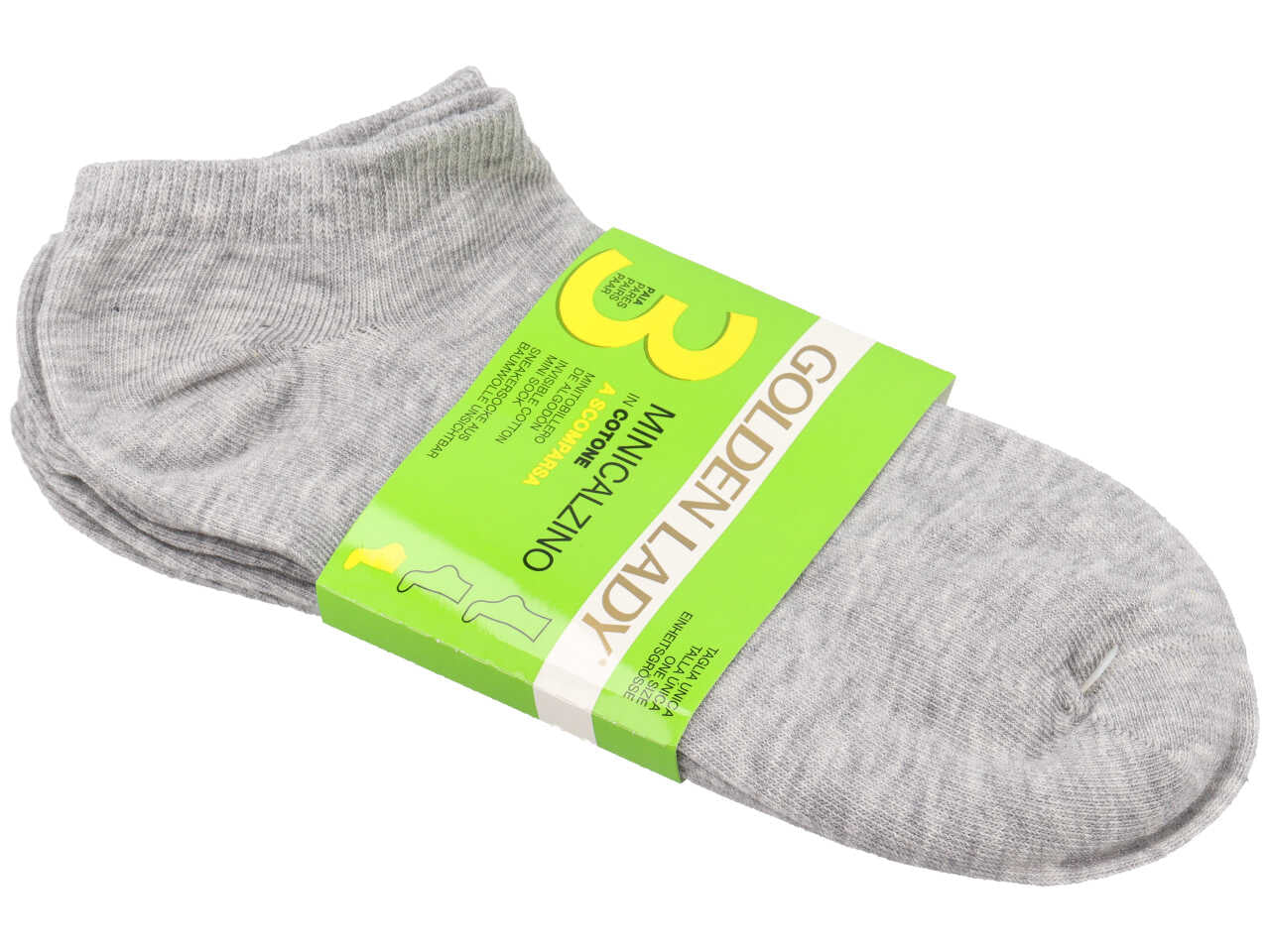 Calzino da donna set da 3 paia sporty a scomparsa taglia unica grigio melange chiaro