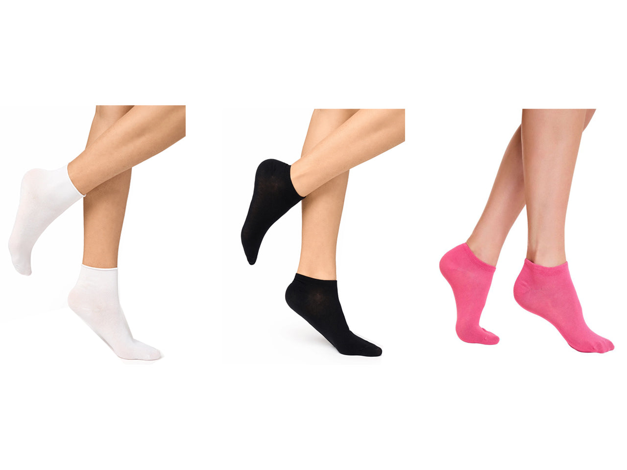 Calzino da donna set da 3 paia sporty a scomparsa taglia unica fucsia/bianco/nero