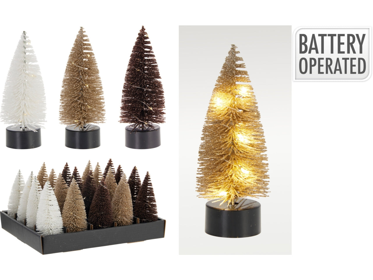Albero natalizio 13cm con led, 3 colori assortiti