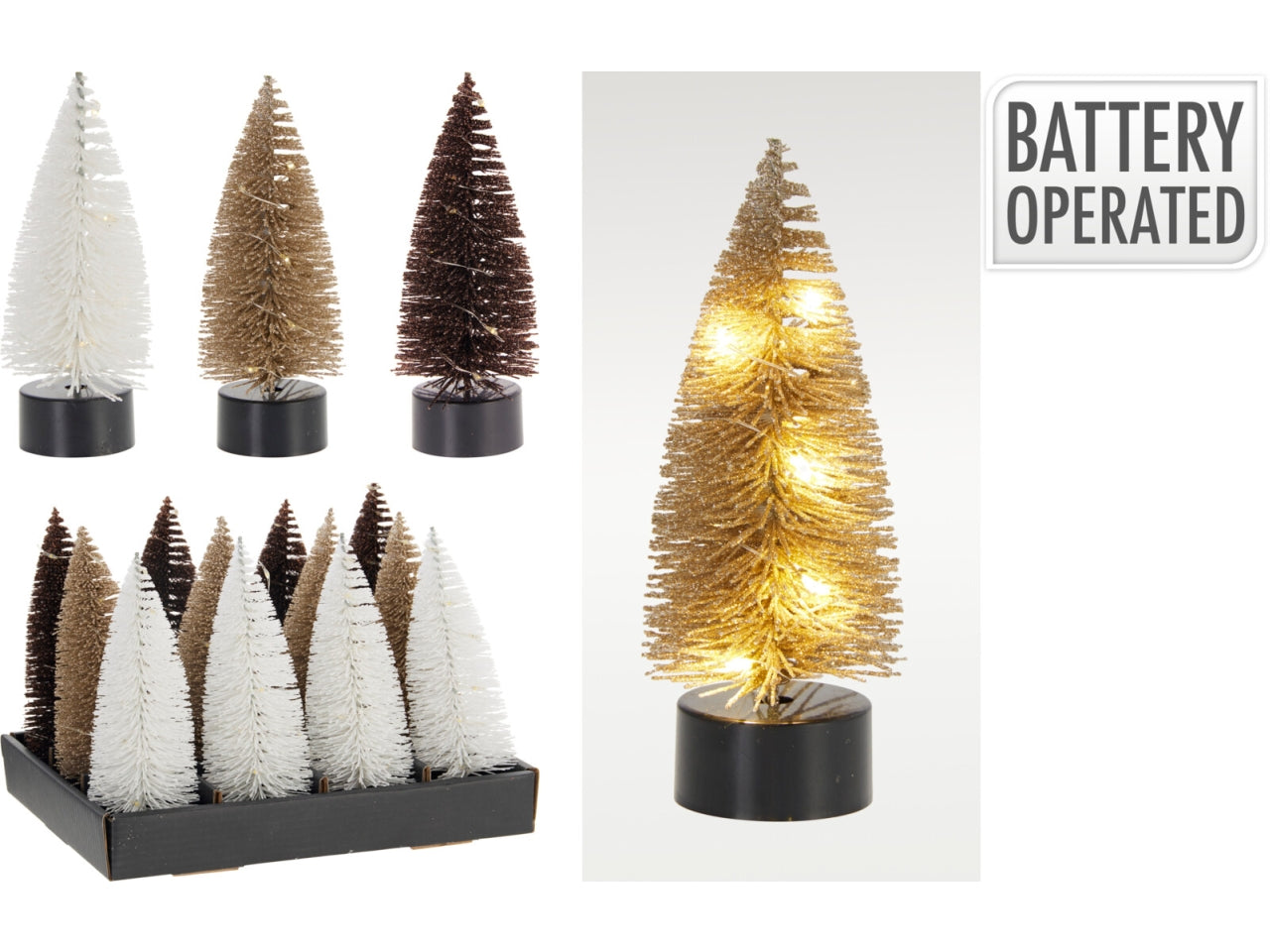 Albero natalizio 17cm con led, 3 colori assortiti