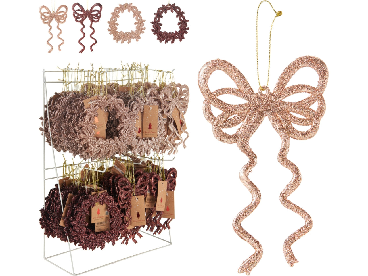 Appendino natalizio glitterato 15cm per albero, modelli assortiti