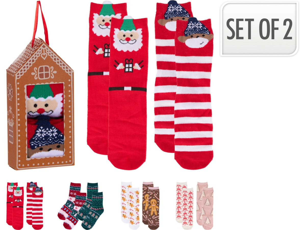 Calze natale 2pz, 4 fantasie assortite