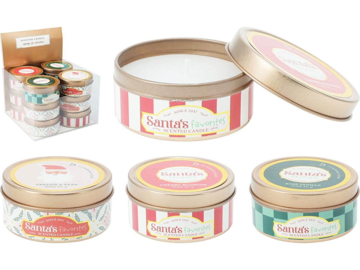Candela natalizia in latta 6x3cm, 3 fantasie assortite