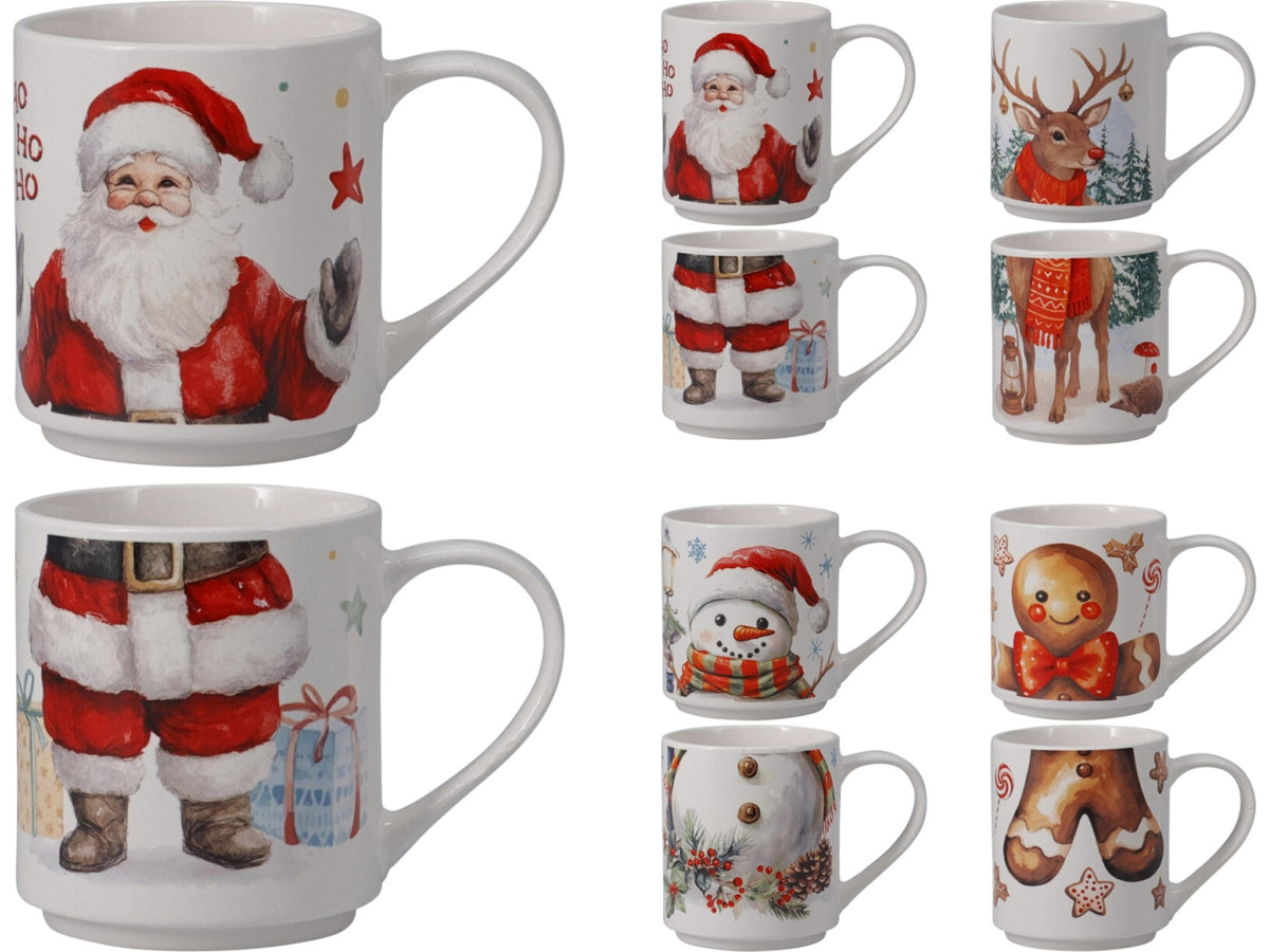 Tazza natalizia in porcellana 265ml set da 2pz, 4 fantasie assortite