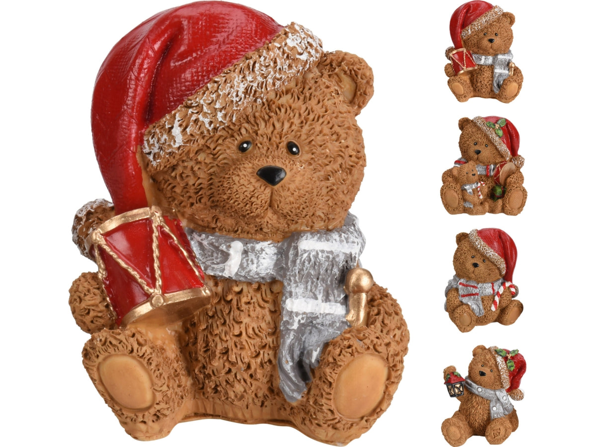 Orso natalizio in resina 10cm, 4 fantasie assortite