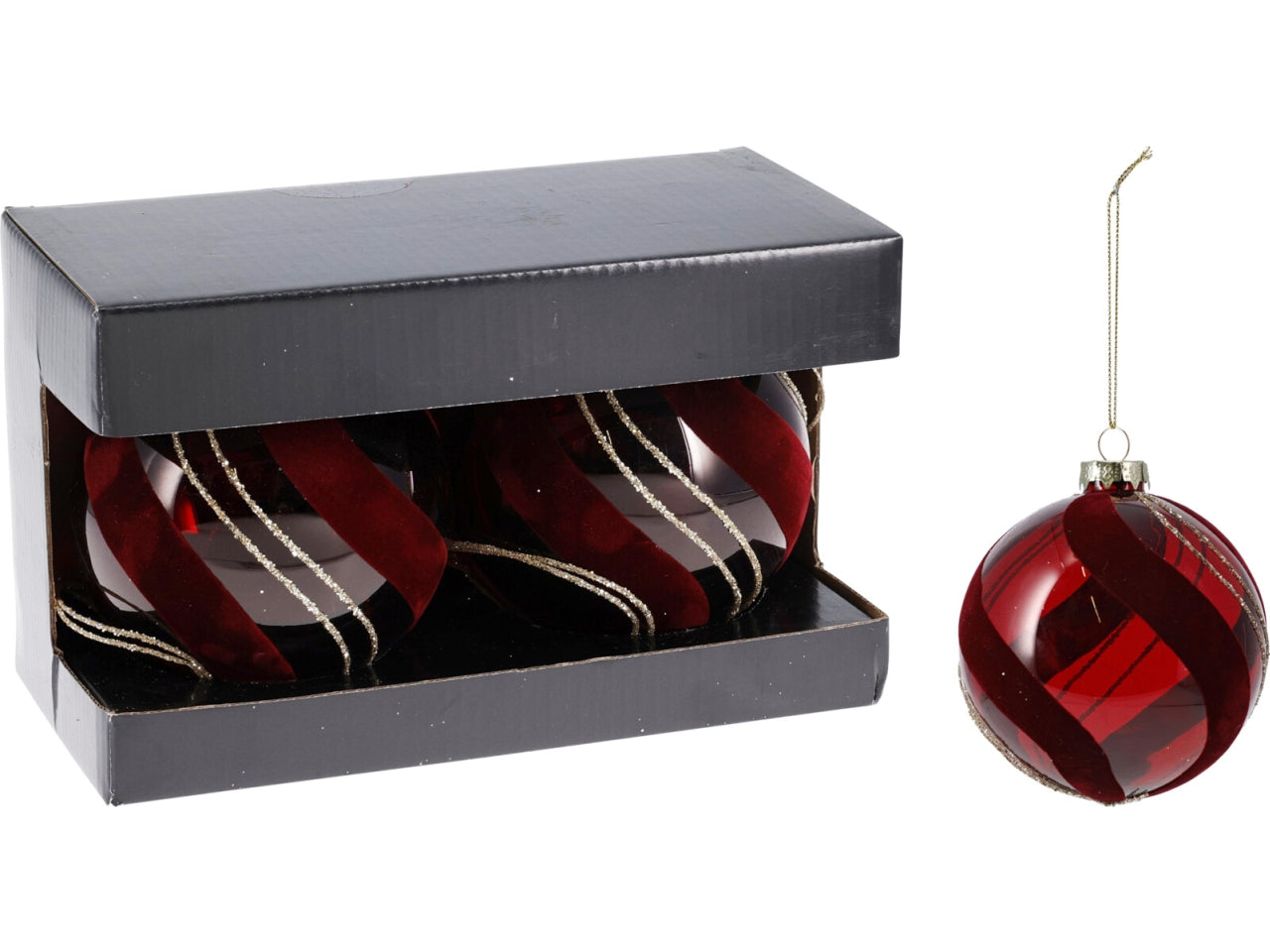 Palla natalizia in vetro 10cm per albero, set da 3 palle bordeaux