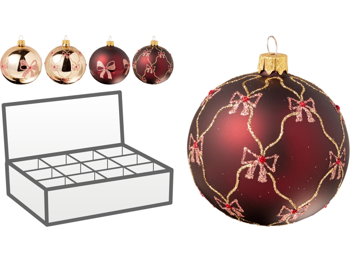 Palla natalizia in vetro 8cm per albero, 4 fantasie assortite