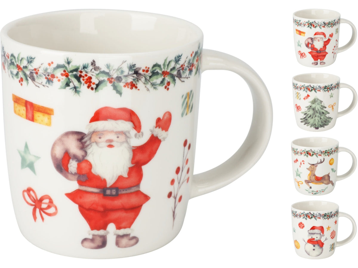 Tazza natalizia in ceramica con Babbo Natale 370ml, 4 fantasie assortite