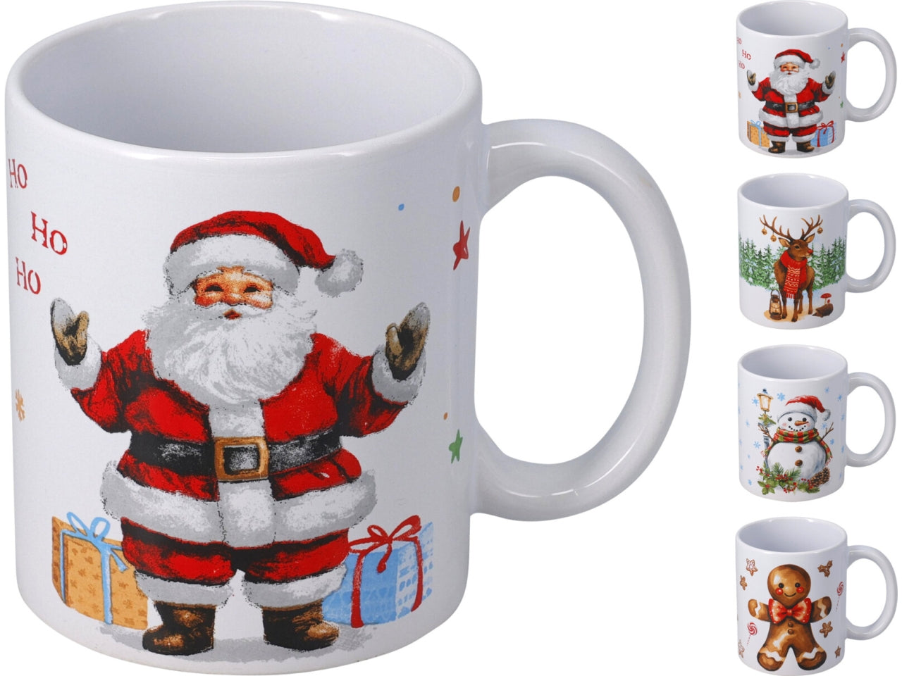 Tazza natalizia in ceramica 325ml, 4 fantasie assortite