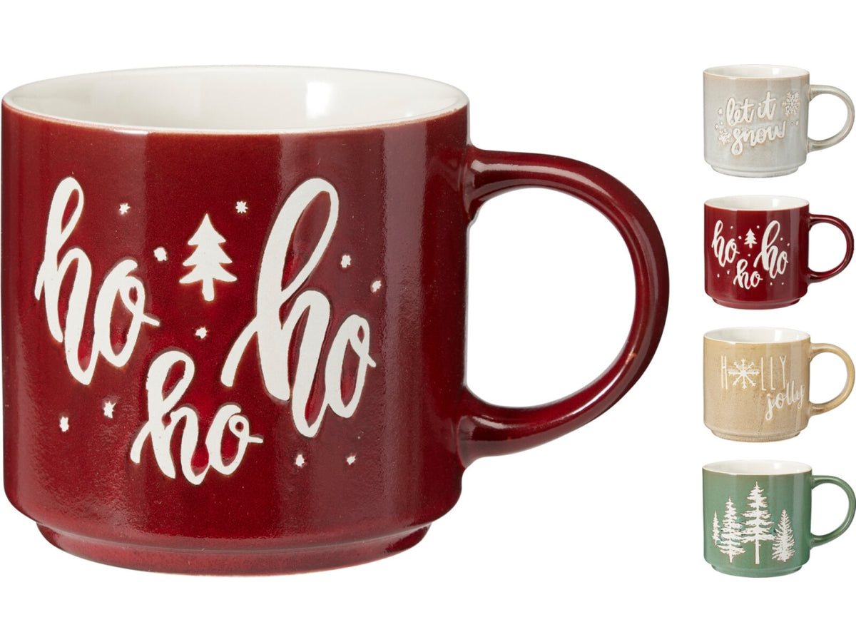 Tazza natalizia in gres 400ml, 4 colori assortiti