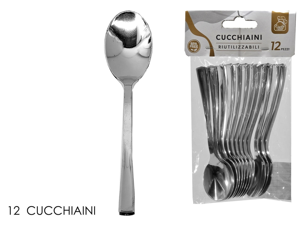 Cucchiaini in plastica, confezione da 12 pezzi silver
