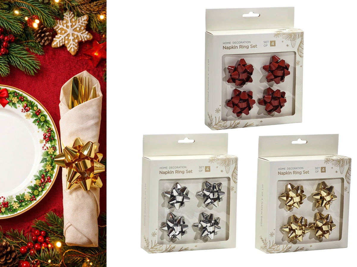 Fermatovaglioli coccarda in metallo, set 4 pezzi in 3 colori assortiti